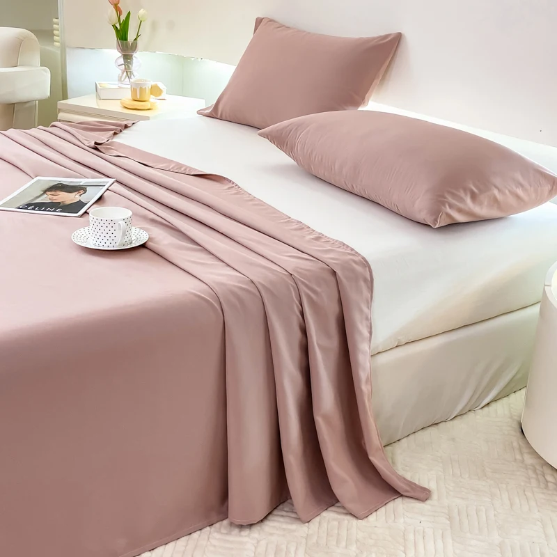 WASART Solid color polyester flat bed sheet set 230x250 summer couple room 2 seater bed linen luxury single double bed king size