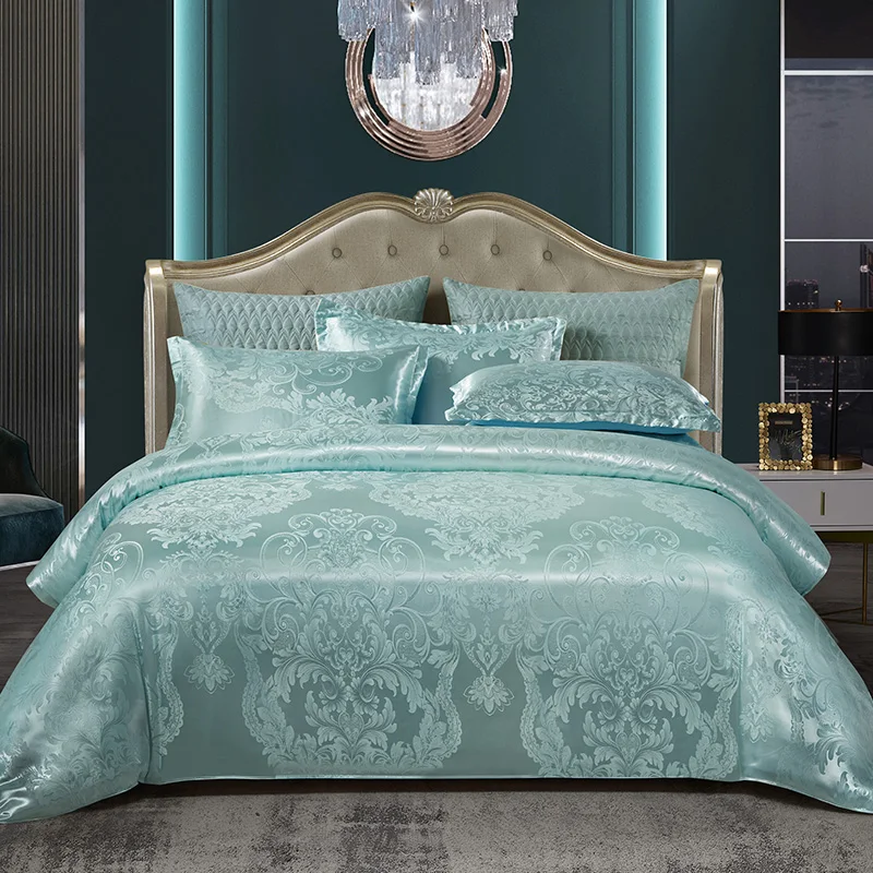 WASART Satin rayon jacquard white duvet cover couple 2 people double bed quilt cover bedding set queen king size comforter set