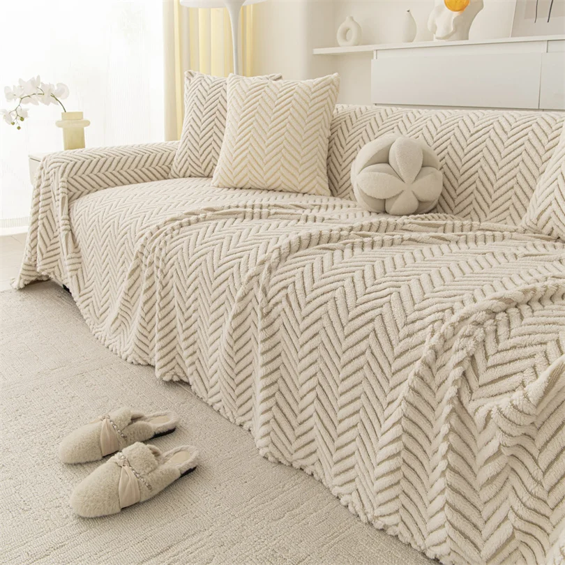Minimalist Jacquard Plush Fleece Sofa Towel for Living Room Camping Picnic Large Size Blanket Thicken Sofa Cover All Inclusive