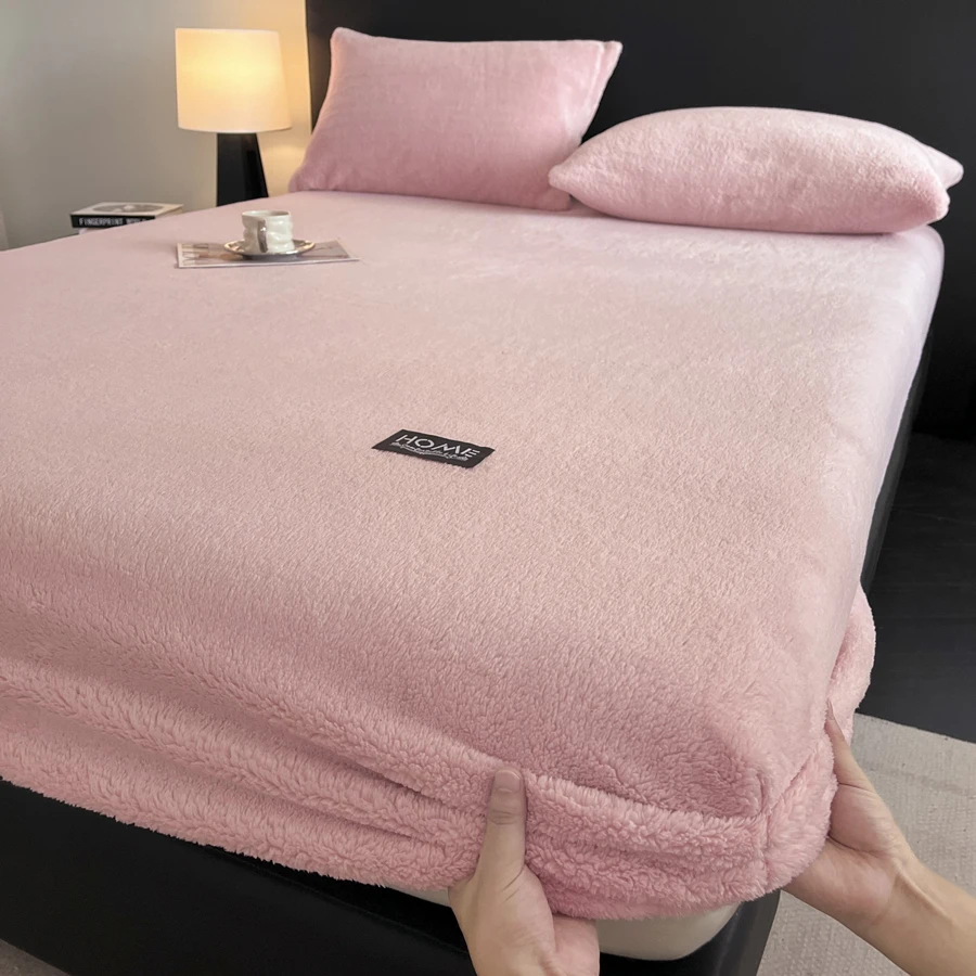 WASART Winter Warm Coral Fleece Fitted Sheet Elastic Mattress Protector Cover Fluffy Plush Couple Bed Linens 150x200 King Size