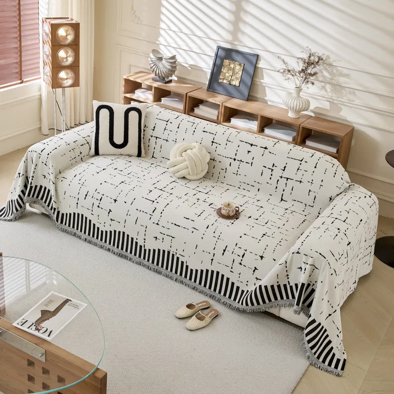 Minimalism Jacquard Chenille Sofa Towel Mat with Tassels Double Sides for Living Room Camping Travel Large Blanket Couch Cushion