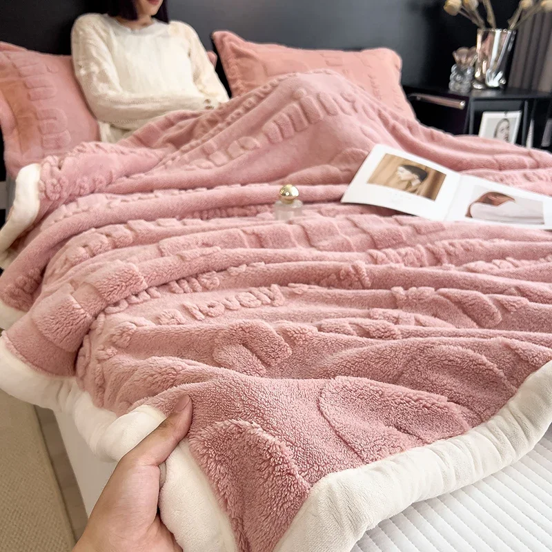 WASART Soft fluffy coral fleece blanket for bed min jacquard autumn winter warm sofa throw blanket thermal bed sheet extra large