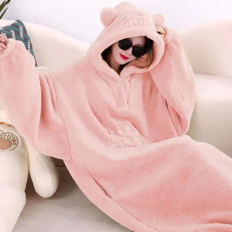 WASART Soft fleece blanket with sleeves hooded wearable blanket winter fluffy plush oversize outdoor warm flannel hoodie blanket