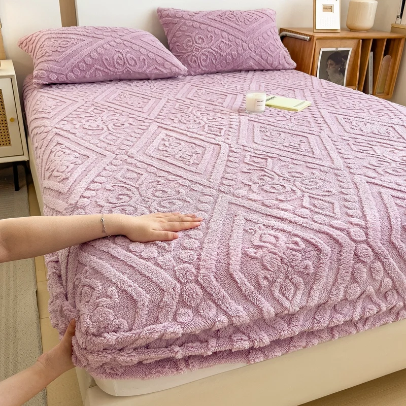 Thermal Velvet Mattress Cover Plush Warm Fitted Sheet for Autumn Winter Non Slip Bed Cover for Single Double King Queen Bed