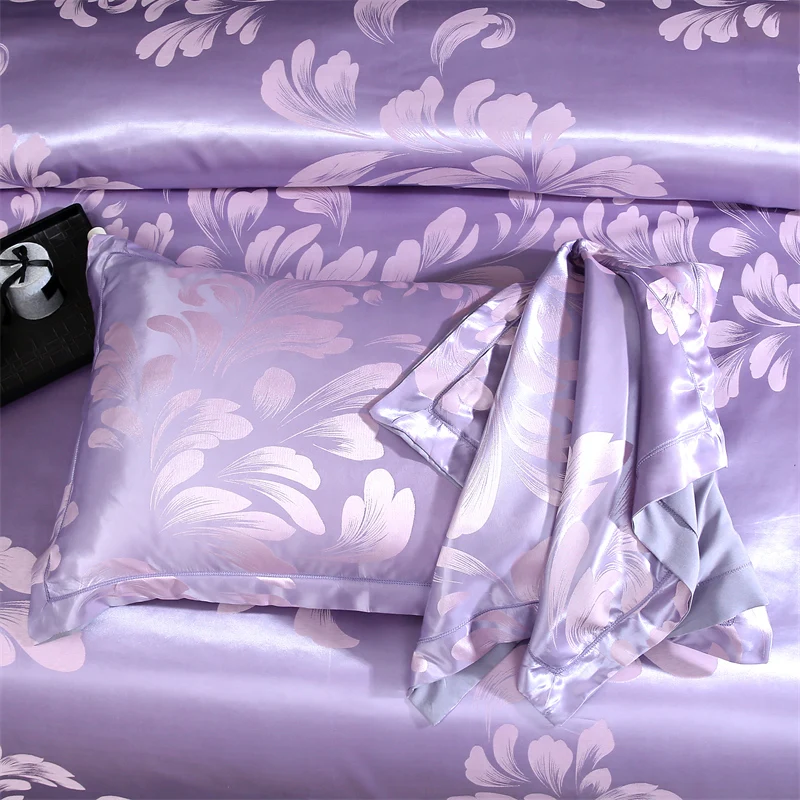 WASART Summer Satin Rayon Jacquard Duvet Cover Set 4pc Elegant Floral Luxury Bedding for Couple King Size 220x240 Cooling Fabric