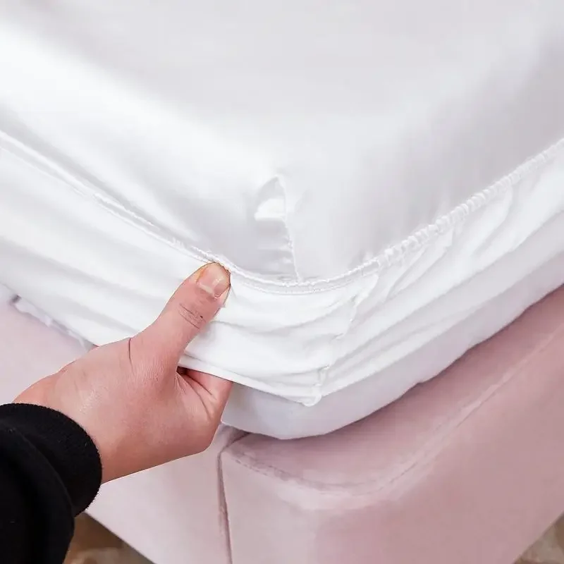 WASART Washable satin rayon fitted sheet elastic mattress cover summer bedspread single double bed linens 2 people bedsheet 150