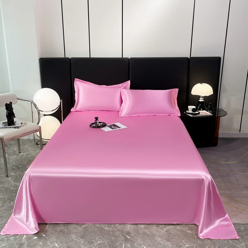 WASART Silky Smooth Satin Rayon Flat Bed Sheet Set Hypoallergenic Bedding Summer Luxury Cozy Double Bed Bedsheet Queen King Size