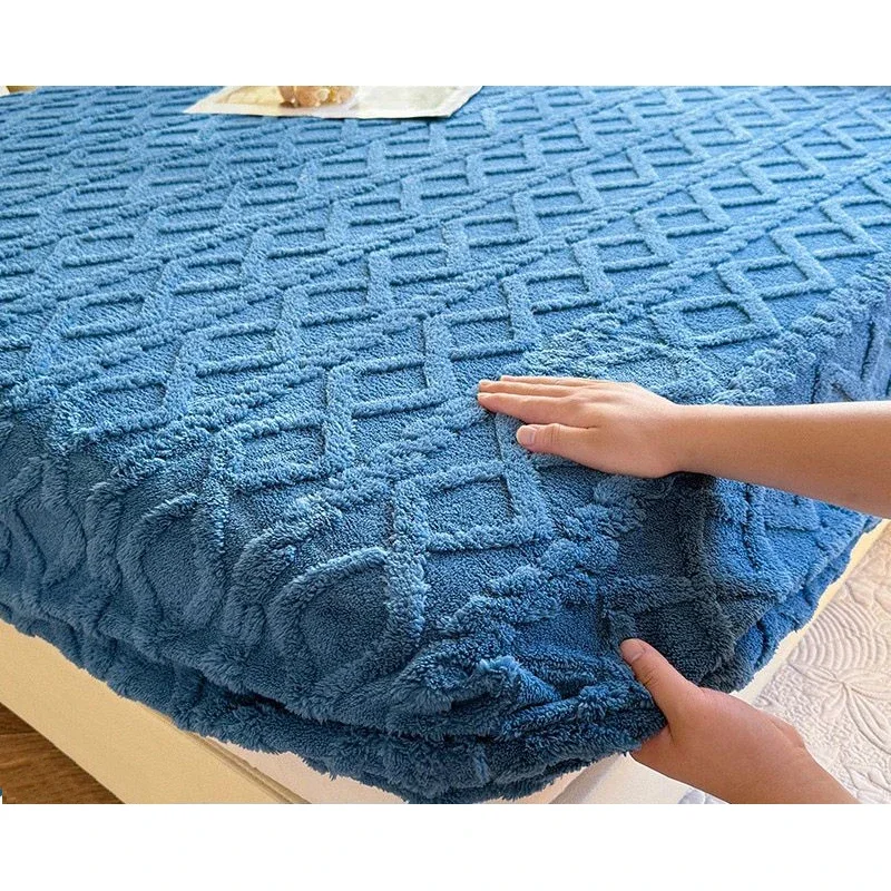 WASART Fluffy plush fitted sheet elastic mattress protector cover warm winter bed linen couple double bed bedding king size
