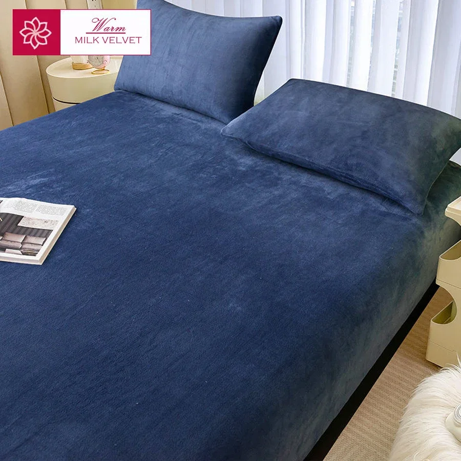 WASART Winter warm plush fitted sheet elastic mattress cover fluffy velvet fleece bed linen couple thermal double bed king size