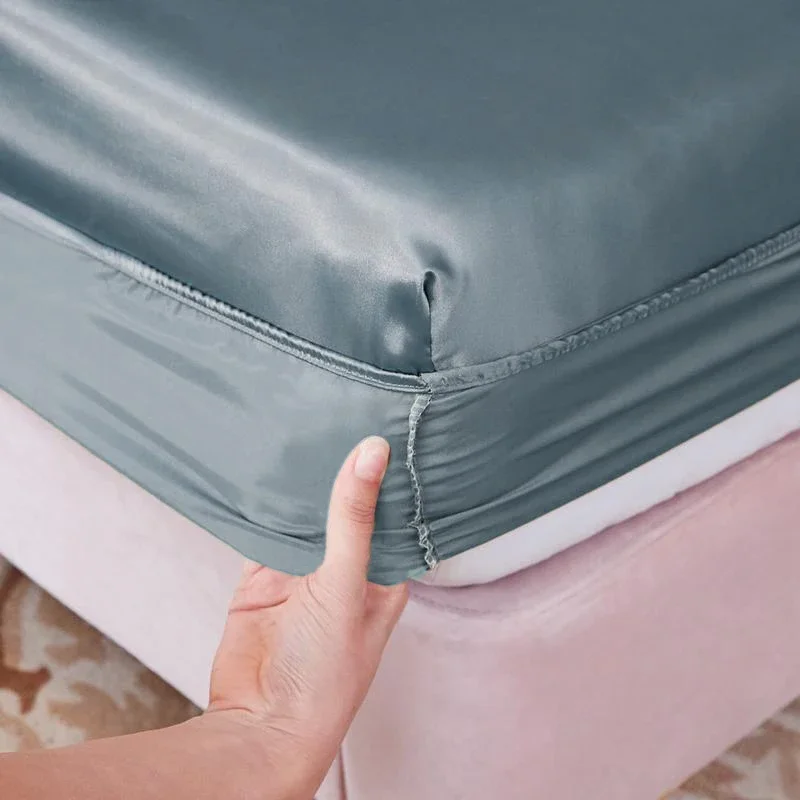 WASART Washable satin rayon fitted sheet elastic mattress cover summer bedspread single double bed linens 2 people bedsheet 150