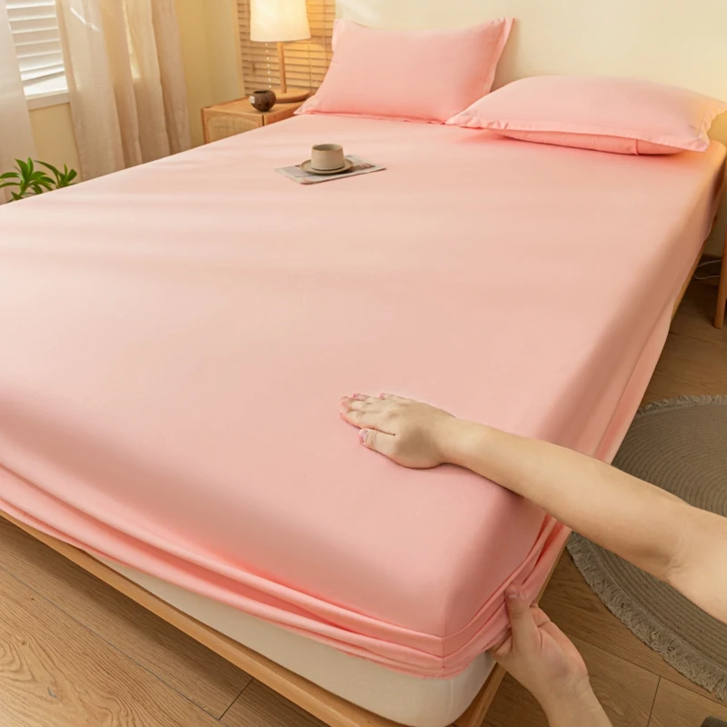 WASART Elastic Fitted Sheet Mattress Protector Solid Color Queen King Size Bed Cover Hypoallergenic Breathable Bedsheet 150x200