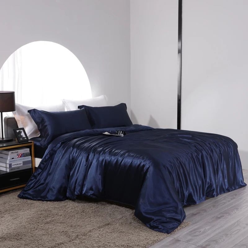 Blend Mulberry Silk Luxury Bedding Set Fitted & Flat Sheet Silky Duvet Cover Pillowcase for Home Hotel Premium Queen King Size