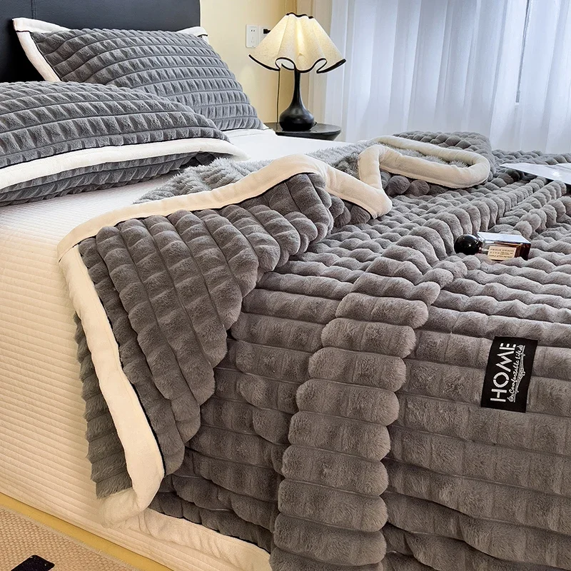 WASART Autumn winter warm coral fleece blankets for bed thicken plaid flannel blanket fluffy quilt warmth bed sheet extra large