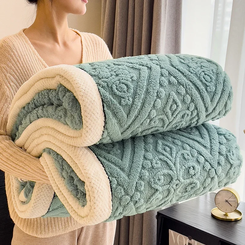 WASART Warm plush jacquard blanket for beds autumn winter fluffy coral fleece sofa throw blanket extra large thicken bed sheet