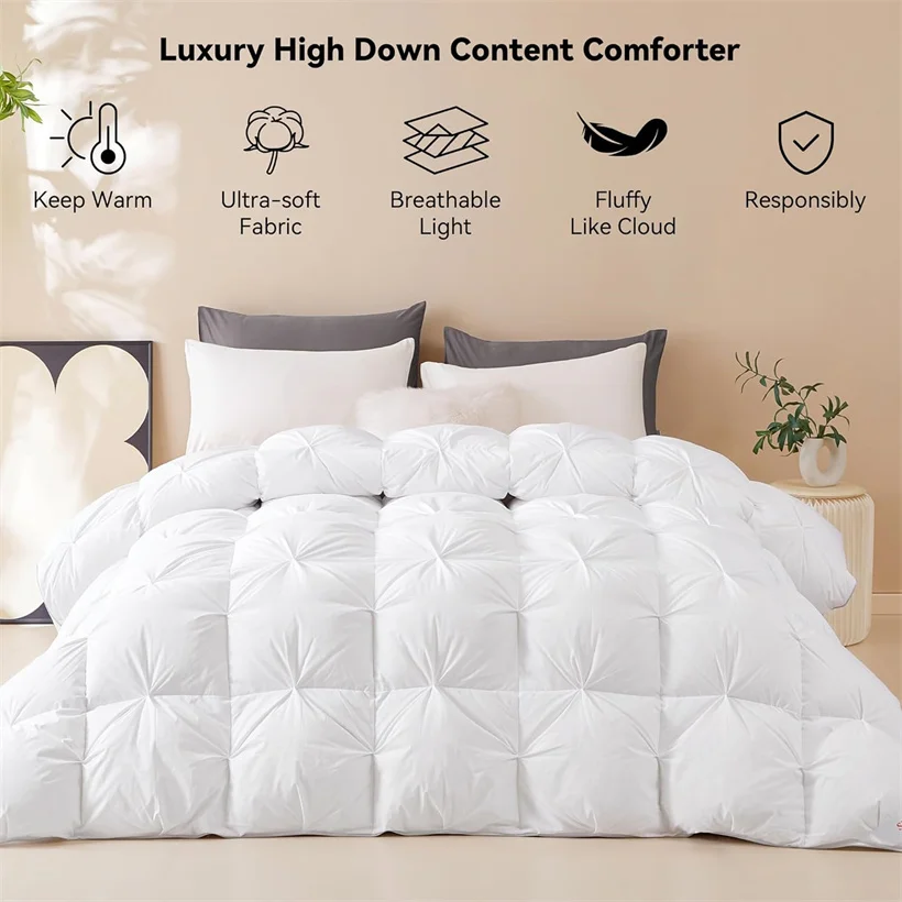 High End White Goose Dwon Comforter 3D Fluffy Luxury Duvet Insert Quilted Five-Star Hotel Winter Thick Cozy Quilt Customized