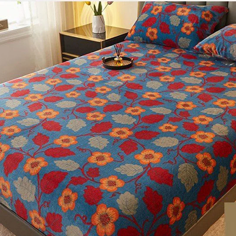 WASART Soft warm velvet elastic fitted sheet mattress protector cover winter couple luxury double bed bedsheet queen king size