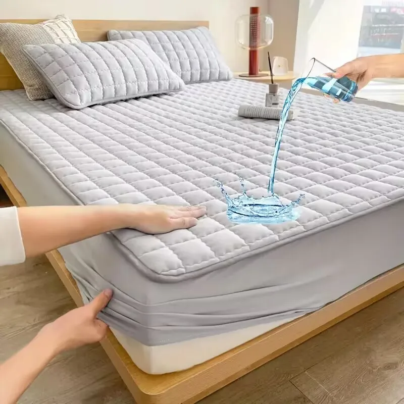 Waterproof Quilted Mattress Pad Protector Anti-mite Anti-bacterial Mattress Cover Embossed Design Bedding Bed Cover Fitted Sheet