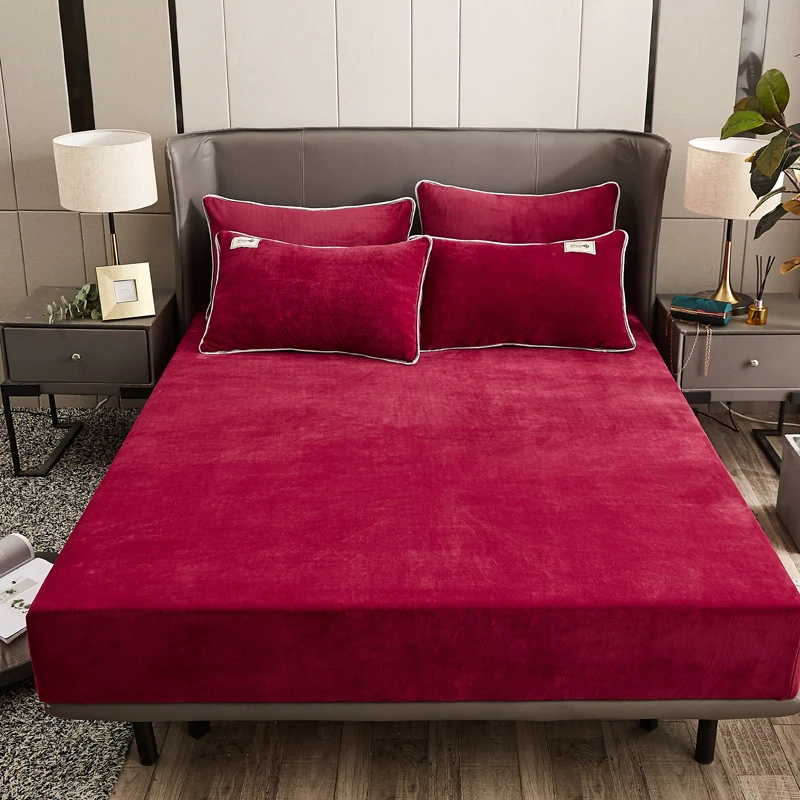 WASART Winter warm coral fleece fitted sheet elastic mattress cover couple thick bed linens luxury double bed king size 150x200