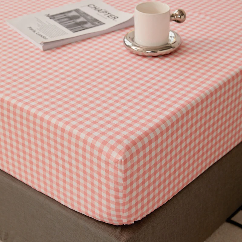 Cotton Fitted Sheet with Elastic Bands Non Slip Adjustable Mattress Cover for Double King Bed Non-Slip 140x200 160x200 200x200cm