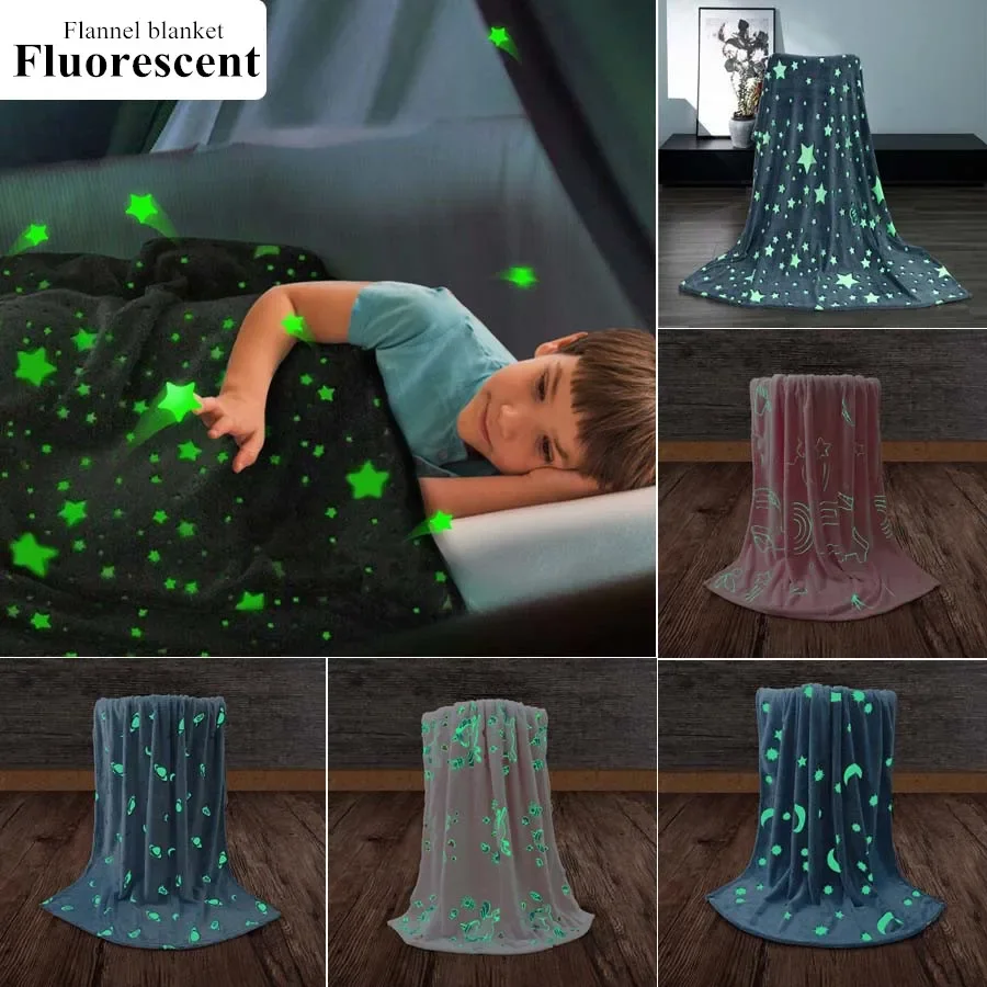 WASART Soft flannel glow in the dark blanket child gift winter warm velvet fleece magic throw blanket for bed sofa bedspread