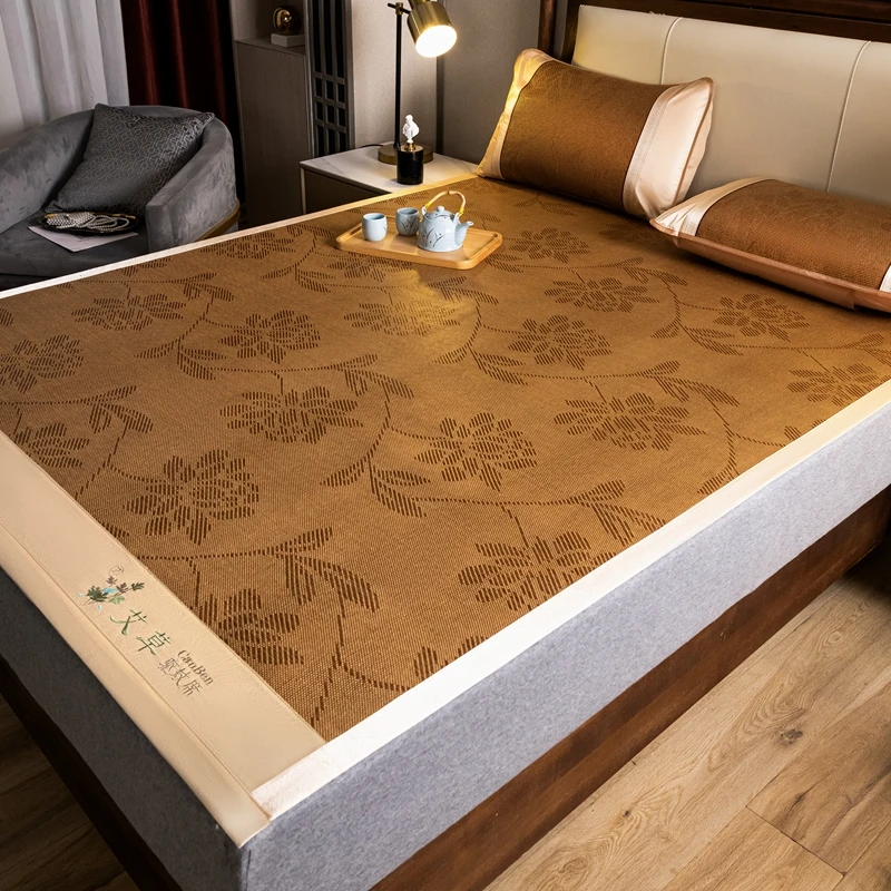 Summer Sleeping Mat Natural Ice Rattan Mat Foldable Durable Cool Pad Cooling Bed for Home Dormitory Breathable Smooth Bedspreads