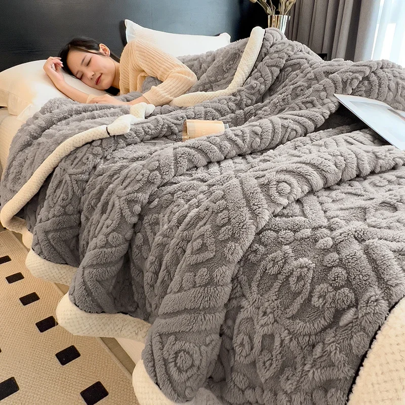 WASART Warm plush jacquard blanket for beds autumn winter fluffy coral fleece sofa throw blanket extra large thicken bed sheet