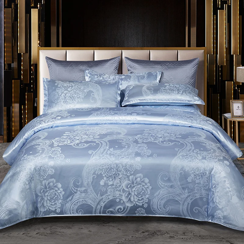 WASART Satin rayon jacquard white duvet cover couple 2 people double bed quilt cover bedding set queen king size comforter set