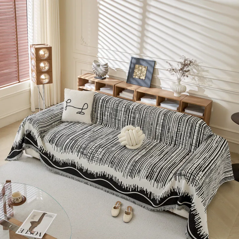 Minimalism Jacquard Chenille Sofa Towel Mat with Tassels Double Sides for Living Room Camping Travel Large Blanket Couch Cushion