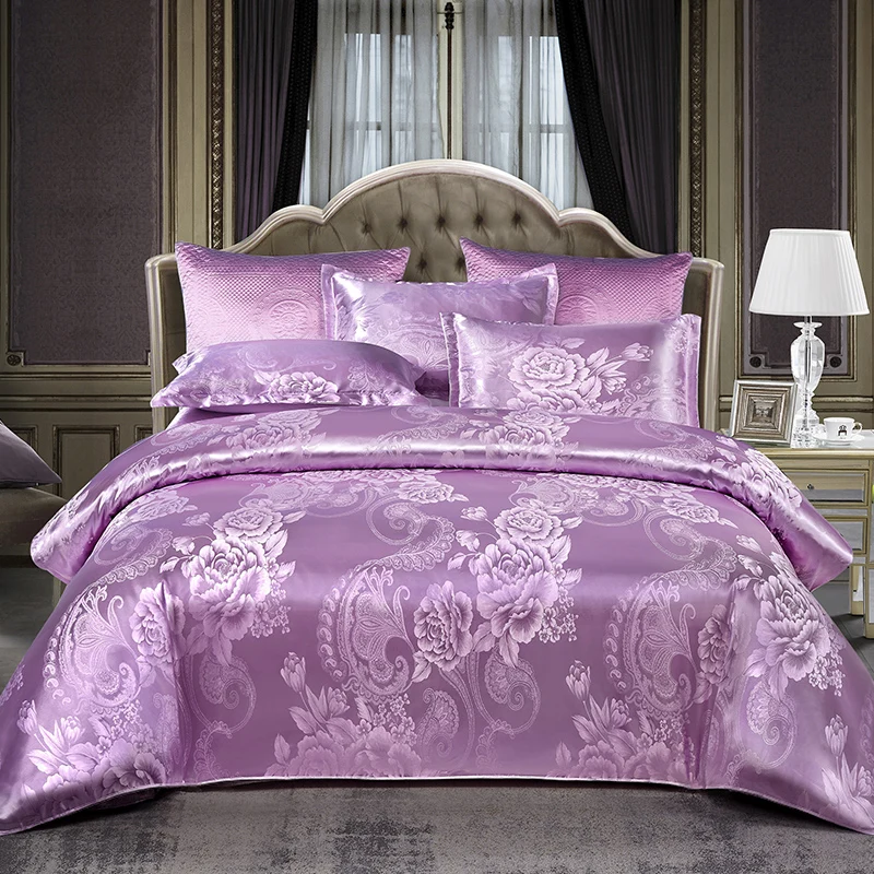WASART Satin rayon jacquard white duvet cover couple 2 people double bed quilt cover bedding set queen king size comforter set
