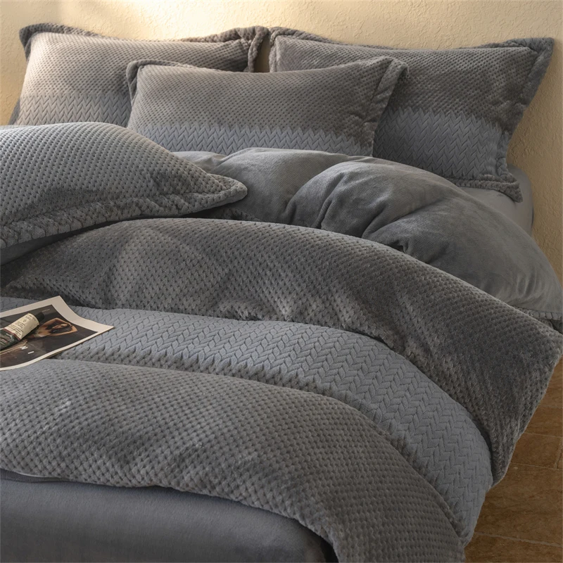 WASART Winter Warm Plush Duvet Cover 220x240 Velvet Fleece Couple Quilt Cover Double Bed Luxury Bedding Set Queen King Size