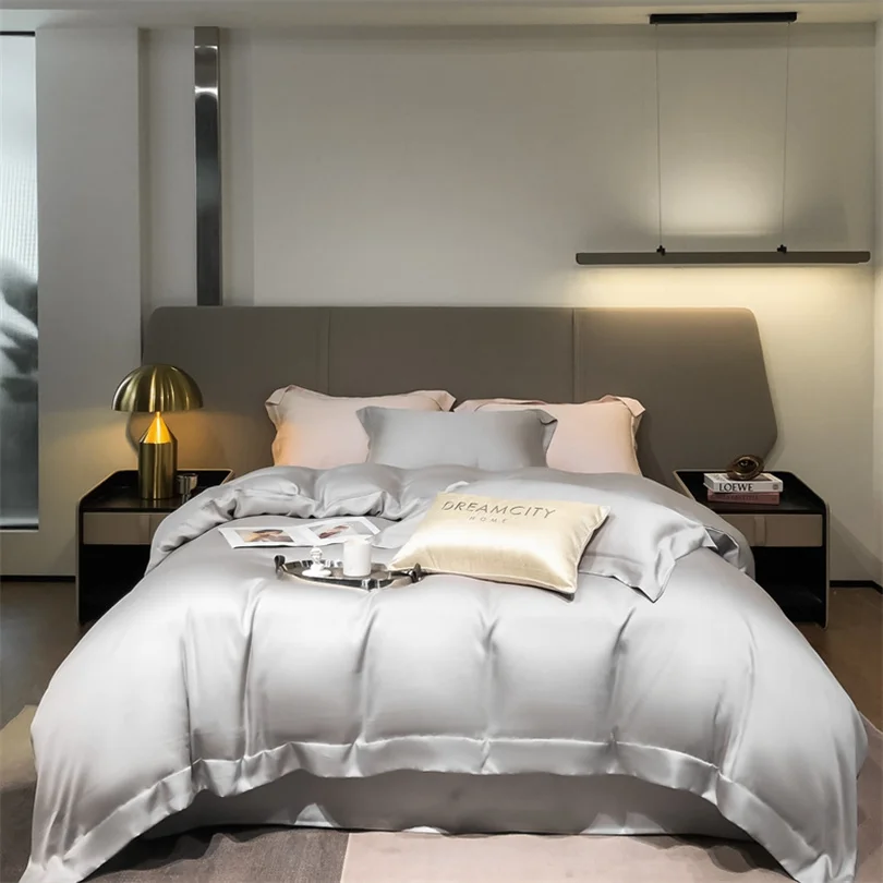 100% Organic Bamboo Bedding Set with Duvet Cover Fitted/Flat Sheet Pillowcase Luxury Silky Bedsheet Bed Linens Queen King Size