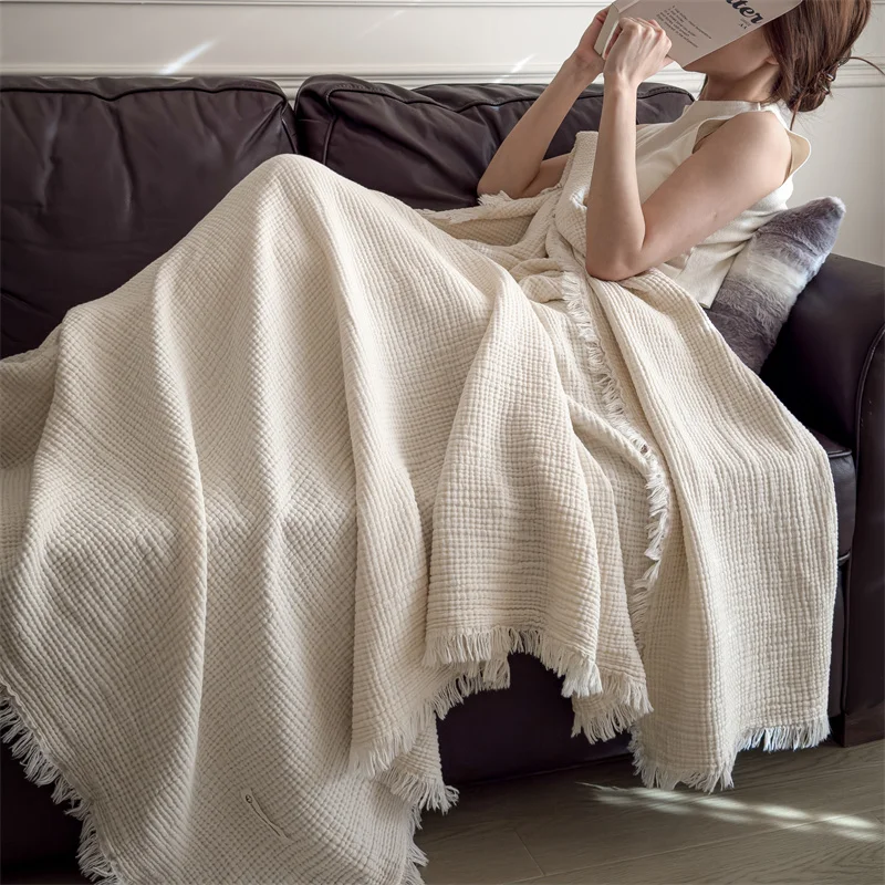 WASART With tassels pure cotton twel muslin quilt thin throw blanket bed sofa  couple luxury double bed summer bedspread 150x200