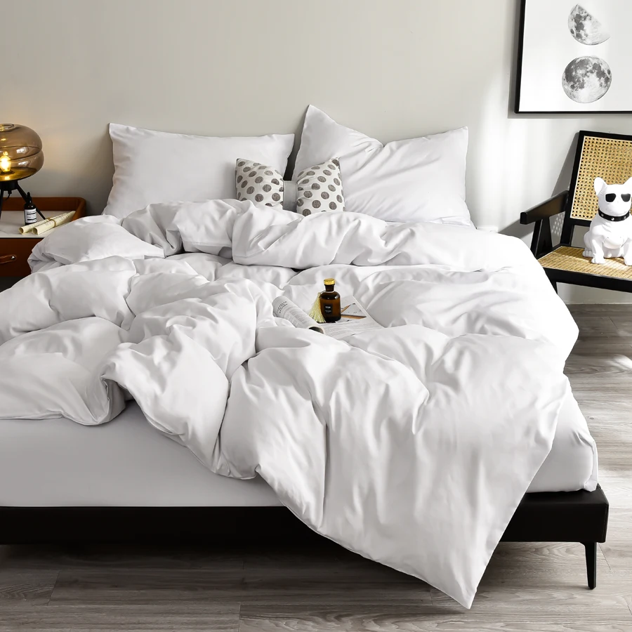 WASART Four Seasons White Bedding Four-Piece Set 220x224 Luxury King Size Home Hotel Duvet Cover Sheet Pillowcase Hypoallergenic
