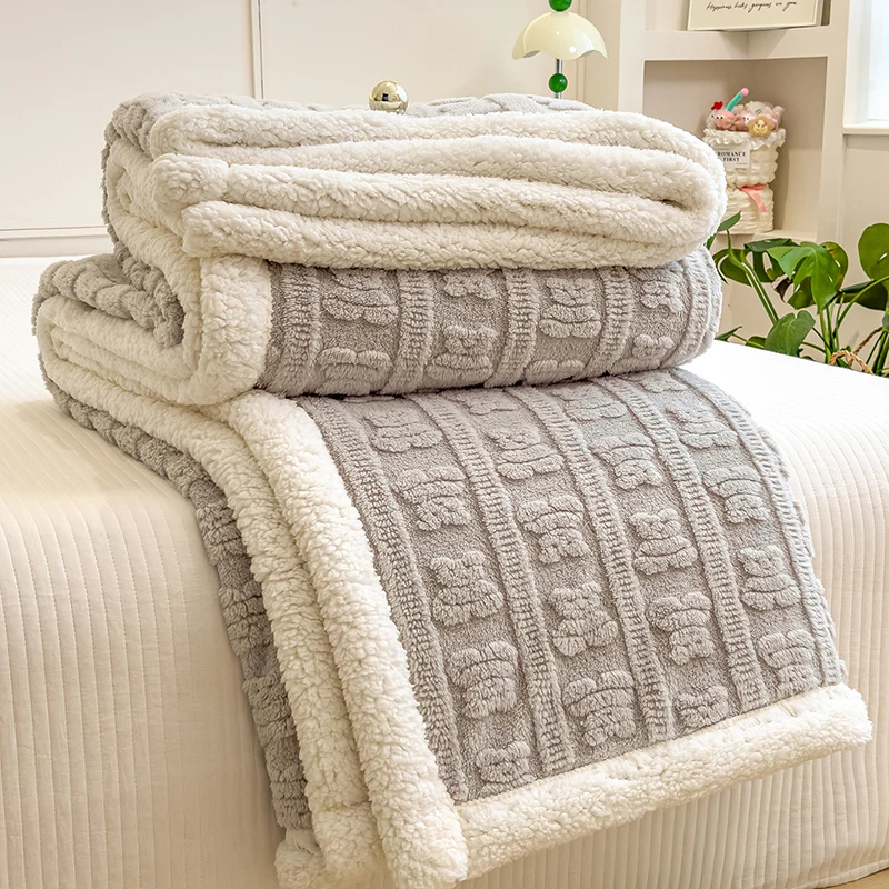 Thicken Sherpa Fleece Blanket Autumn Winter Warm Bed Blankets Double Layer Cozy Soft Fluffy Sofa Blankets Breathable Bed Cover