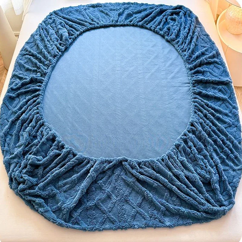 WASART Fluffy plush fitted sheet elastic mattress protector cover warm winter bed linen couple double bed bedding king size