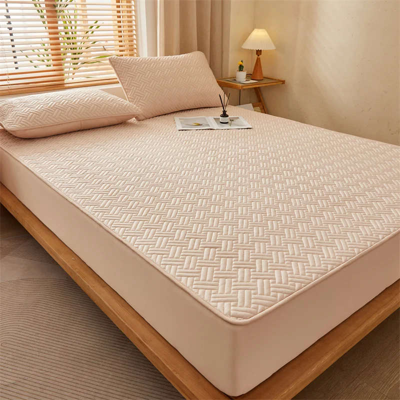 3pcs/set Quilted Mattress Cover Cotton Soft Anti-bacterial Breathable Bed Pad Mat Mattress Protector Toper Cover with Pillowcase