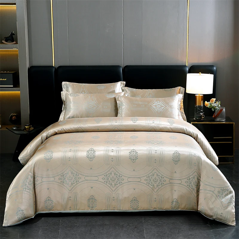 WASART Summer Satin Rayon Jacquard Duvet Cover Set 4pc Elegant Floral Luxury Bedding for Couple King Size 220x240 Cooling Fabric