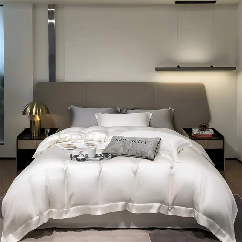 100% Organic Bamboo Bedding Set with Duvet Cover Fitted/Flat Sheet Pillowcase Luxury Silky Bedsheet Bed Linens Queen King Size