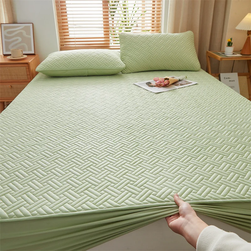 Cotton Quilted Mattress Pad Topper Soybean Microfiber Filling Anti-bacterial Queen King Size Bed Pad Protector Cover Fittedsheet