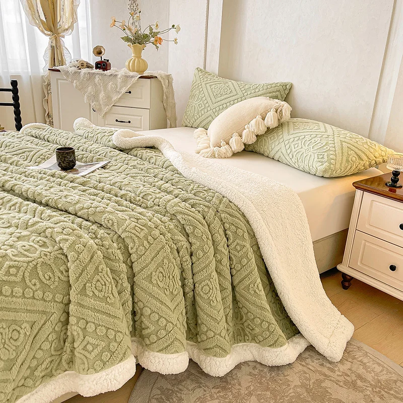 Double Layer Carved Velvet Warm Autumn Winter Blanket for Bed Soft Fluffy Sofa Blankets Cozy Plush Fleece Sofa Cover Blanket Nap