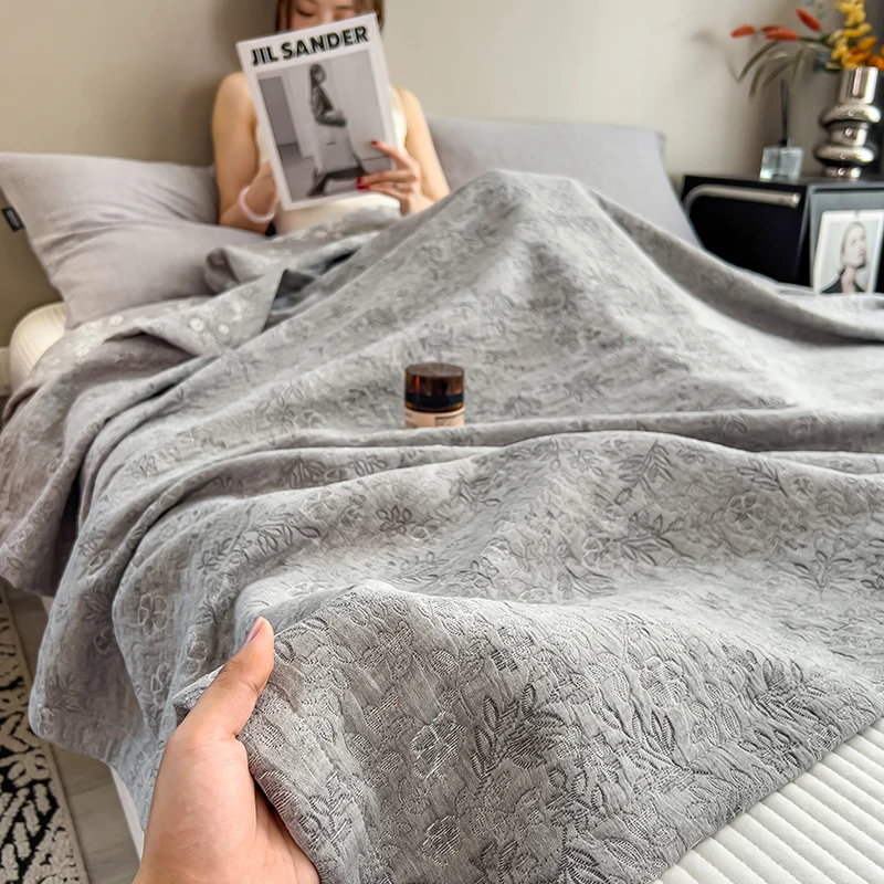 Luxury 100% Cotton Throw Blanket for Single Queen King Bed All Season Pure Cotton Blankets Cozy Soft Breathable Thermal Blankets