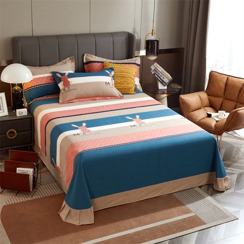 Egyptian Cotton Brushed Flat Bed Sheet Luxury Bed Cover Euro Style Thicken Soft Bed Linens Double Queen King Size(No Pillowcase)