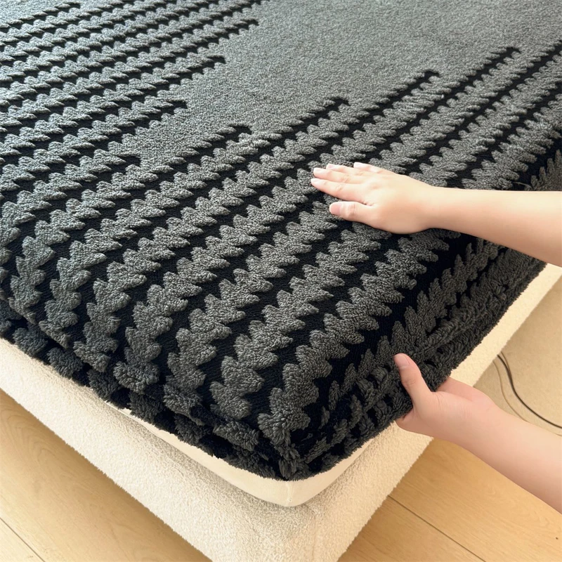 WASART Soft warm plush fitted sheet elastic mattress cover fluffy coral fleece jacquard bed linen winter luxury bedding 150x200