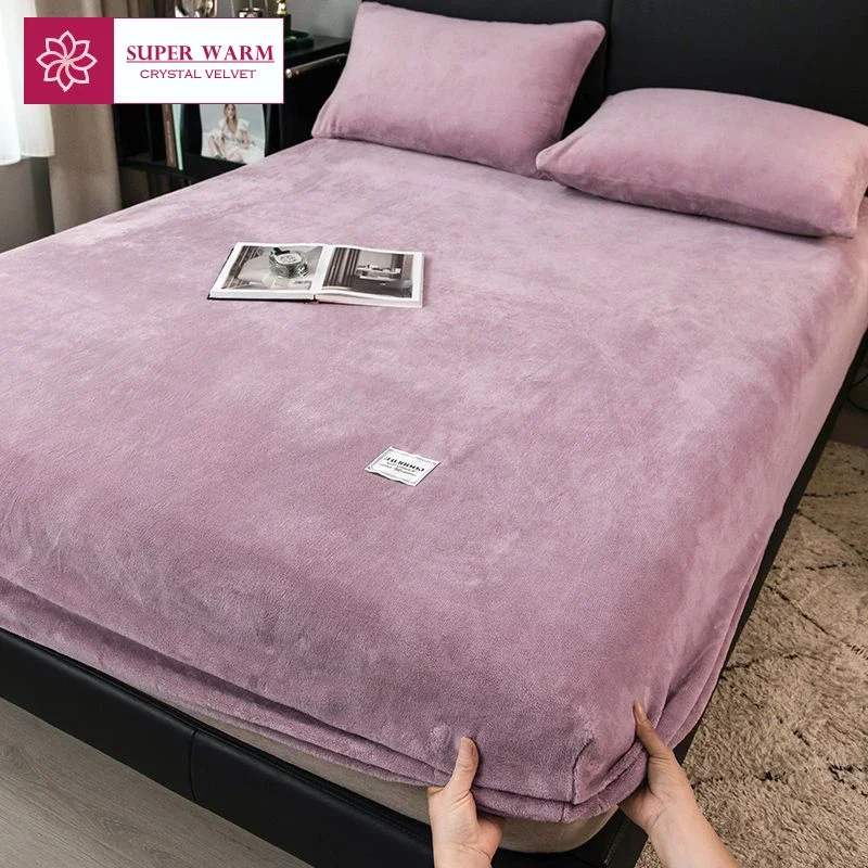 WASART Winter warm plush fitted sheet elastic mattress cover fluffy coral fleece bed linens couple luxury double bed king size