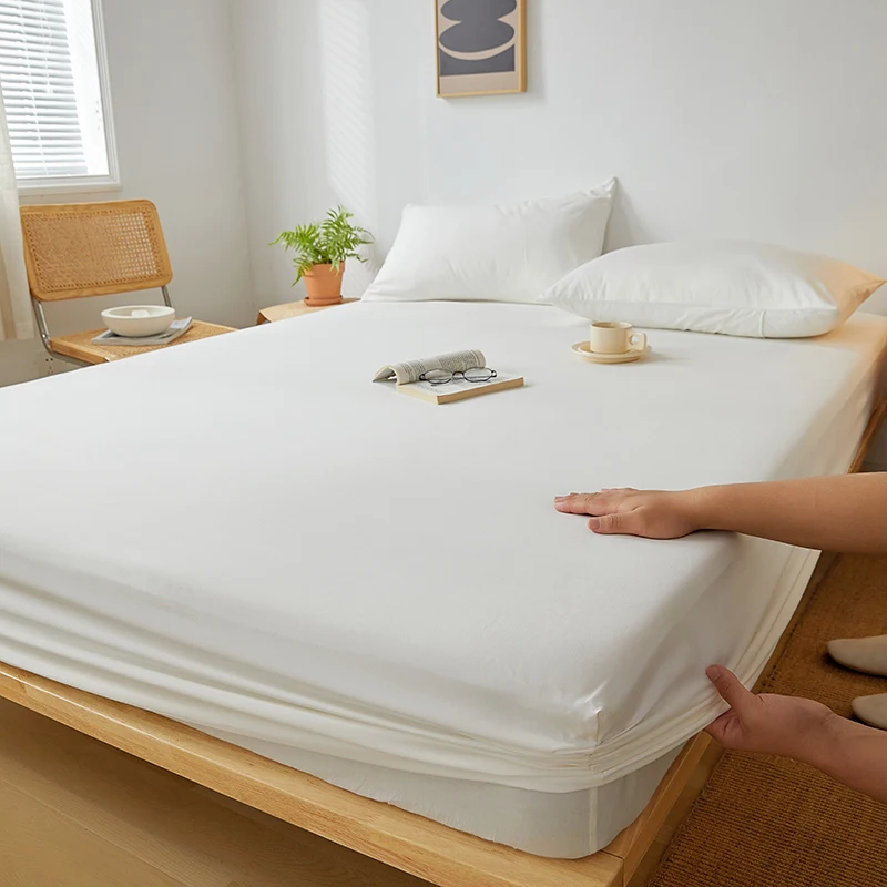 Nordic Bedspreads 100% Cotton Mattress Cover All-around Elastic Band Fitted Bed Sheet for Queen King Double Single Bed Easy Care