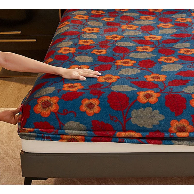 WASART Soft warm velvet elastic fitted sheet mattress protector cover winter couple luxury double bed bedsheet queen king size
