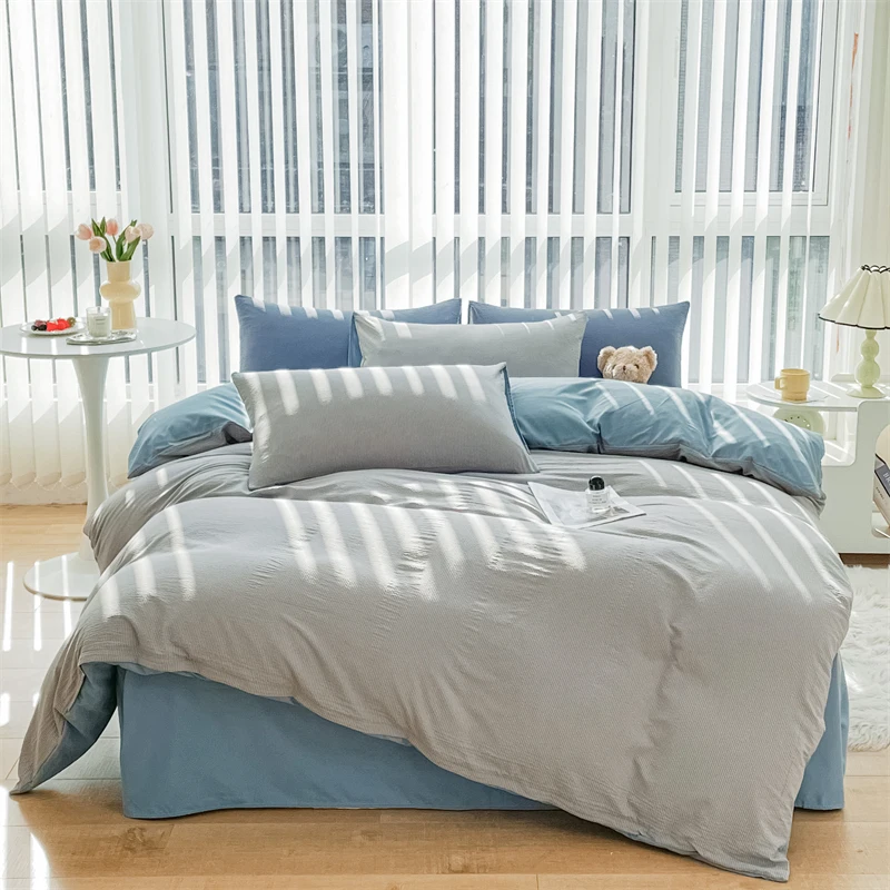 2025 Seersucker Bedding Set Duvet Cover Flat Sheet Pillowcase Bed Sheet Set Soft Comforter Cover Bed Linens Set Nordic Ins Style