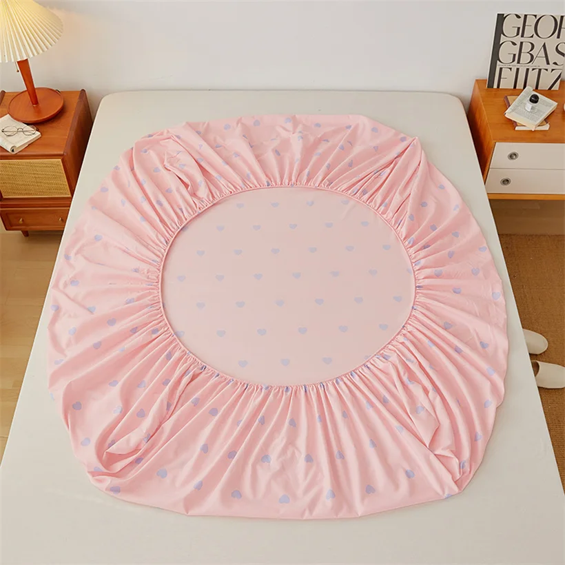 100% Cotton Fitted Bed Sheet with Elastic Band Solid Color Anti-slip Adjustable Mattress Cover for Single Double King Queen Bed