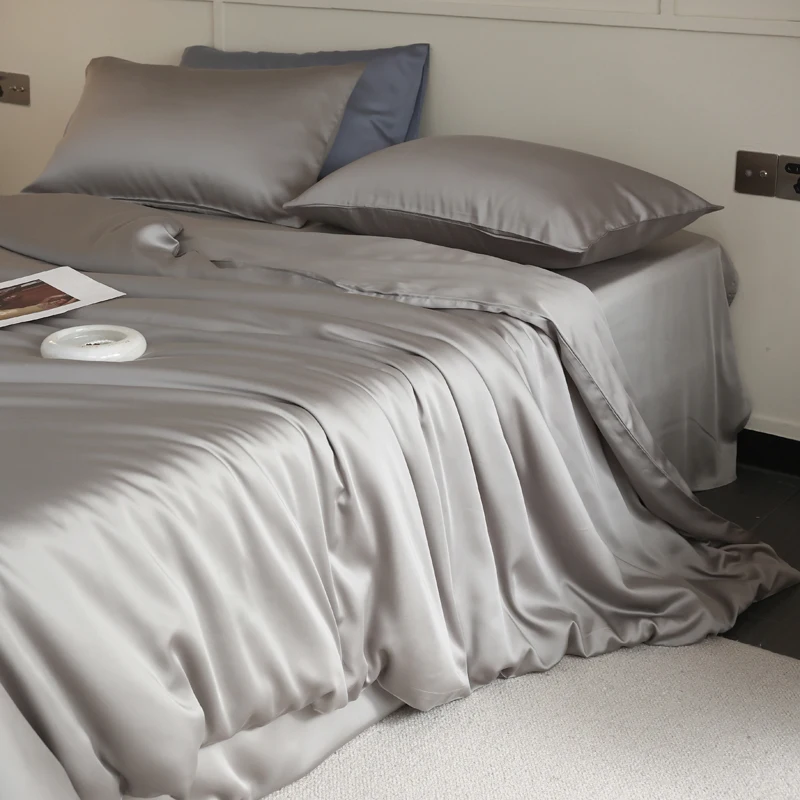 Mulberry Silk Bedding Set Twin Full Queen Size Duvet Cover Set with Quilt Cover Flat Sheet Pillowcase Luxurious Smooth Bed Sheet