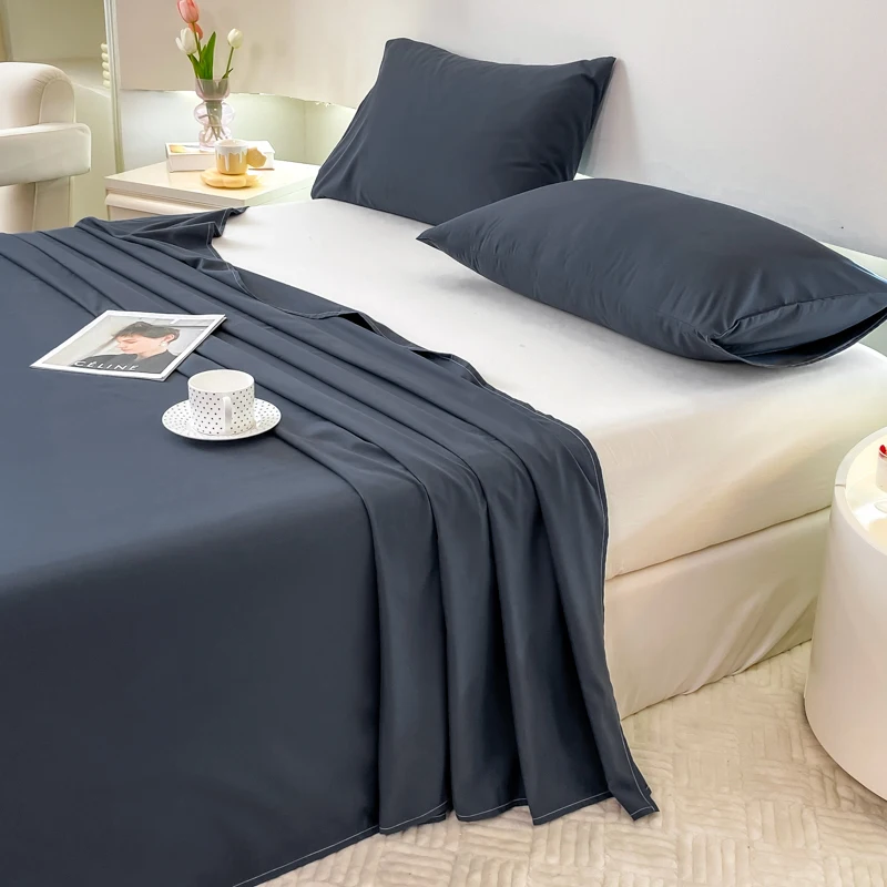 WASART Solid color polyester flat bed sheet set 230x250 summer couple room 2 seater bed linen luxury single double bed king size